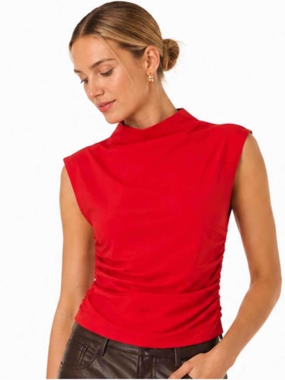 Anthropologie Red Mock Neck Sleeveless Top